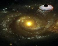 Voorstelling van het zwarte gat dat wegschiet uit SDSS J0927+2943