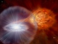 Een witte dwerg, die als type Ia supernova explodeert