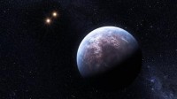 Voorstelling van een exoplaneet bij een dubbelster