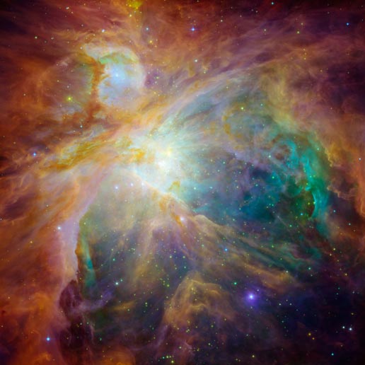 Orionnevel gefotografeerd door Hubble en Spitzer