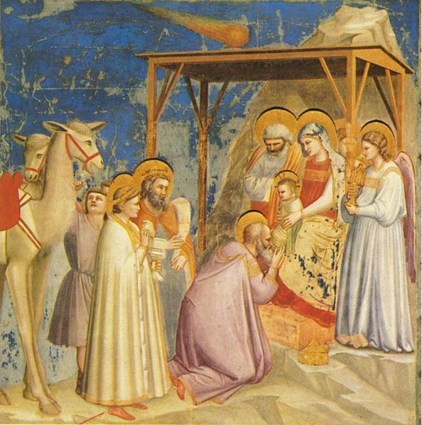 Giotto's ster van Bethlehem boven de kribbe