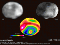 Foto van Vesta door Hubble (linksboven)