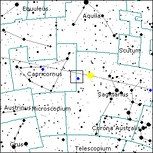 zoekkaartje van komeet McNaught, links van de zon