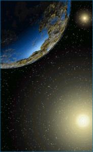 Schets van een planeet in het Alpha Centauri-systeem