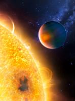 Impressie van de hete exoplaneet HD 189733b, waar ze methaan hebben ontdekt