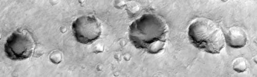 Een serie kraters op Mars