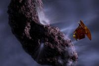 de ruimtesonde Deep Impact nabij komeet Tempel 1 in juli 2005