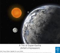 Een artistieke impressie van de drie super-aardes rondom HD 40307