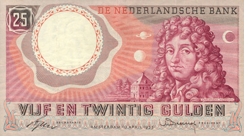 Een bankbiljet met Huygens erop