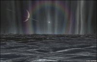Impressie van geisers op Enceladus
