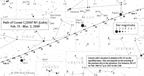 Zoekkaartje voor komeet Lulin