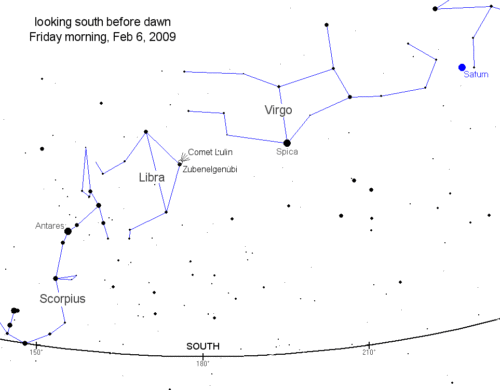 Zoekkaartje voor komeet Lulin op 6 februari 2008