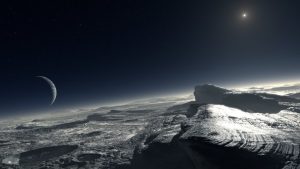 Impressie van de dampkring van Pluto