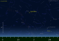 De radiant van de Lyriden op 22 april 2013 om 05.30 uur.