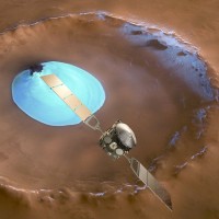 Mars Express boven een water-ijskrater