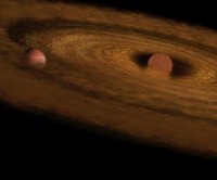 Een bruine dwerg met stofschijf en daarin een exoplaneet
