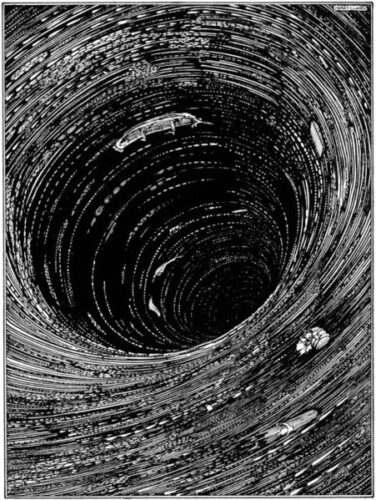 Illustratie van een maalstroom door Harry Clarke's uit 1919 bij "A Descent into the Maelström"
