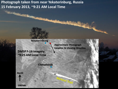 meteor trail on satellite photo