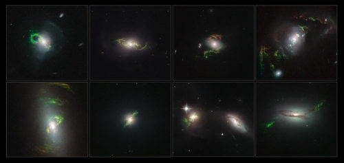 Hubble spies eight green filaments lit up by past quasar blasts