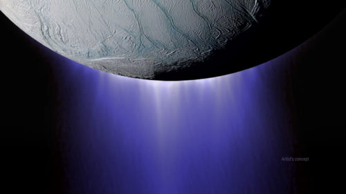 IJsgeisers aan de zuidpool van de Saturnusmaan Enceladus.
