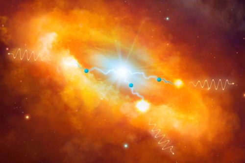 Een artistieke impressie van de krachtige kosmische peta-elektronvoltversneller die een internationaal team van wetenschappers heeft ontdekt in het centrum van onze Melkweg. Credit: Dr. Mark A. Garlick & H.E.S.S. Collaboration