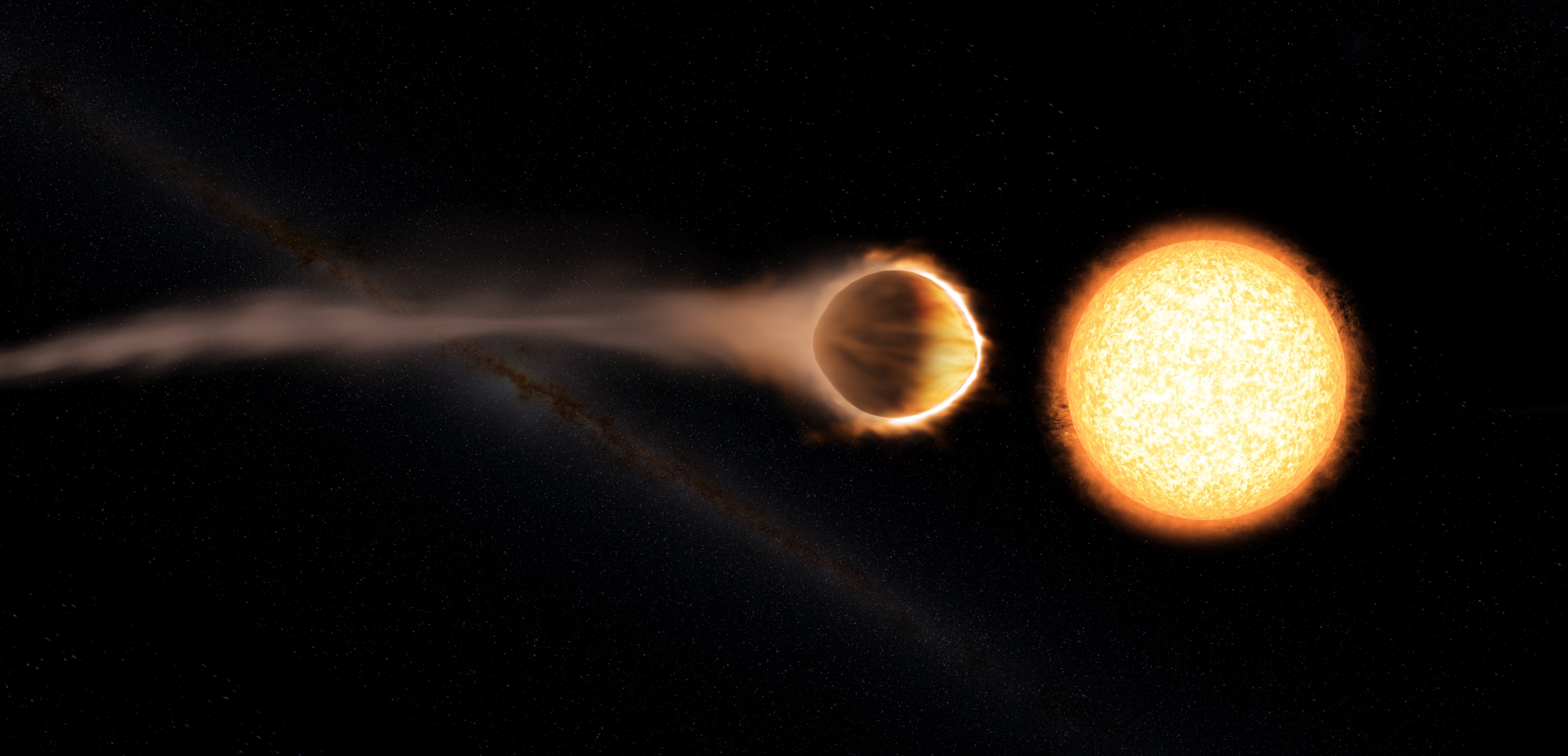 Eivormige exoplaneet ontdekt die zo heet is dat ‘ie ijzer en magnesium in gasvorm lekt