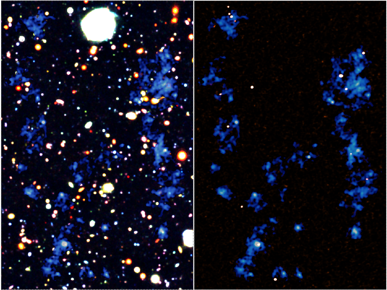 Heet gas van het kosmische web van filamenten bij protocluster in vroege heelal waargenomen