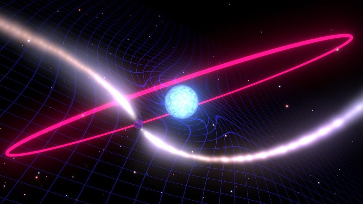 Witte dwergster vlakbij pulsar sleept de omringende ruimtetijd met zich mee