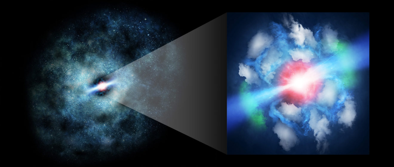 ALMA ziet gaswolken die verstoord zijn door de jet van een superzwaar zwart gat
