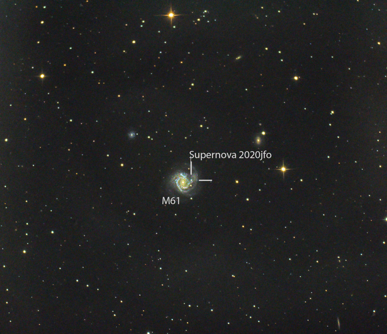 Supernova SN2020jfo in M61 vastgelegd.