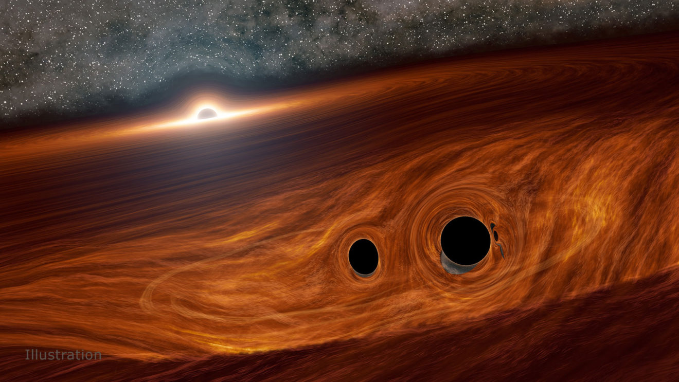 Het 'biljarten met zwarte gaten' kan vreemde banen van botsende zwarte gaten verklaren