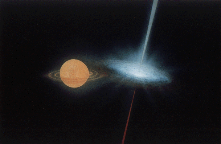 Gaswolk knippert synchroon met zwart gat 100 lichtjaar verderop