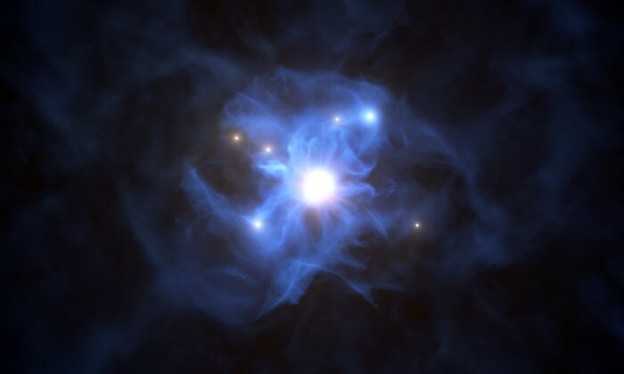 ESO-telescoop ontdekt sterrenstelsels in het web van een superzwaar zwart gat