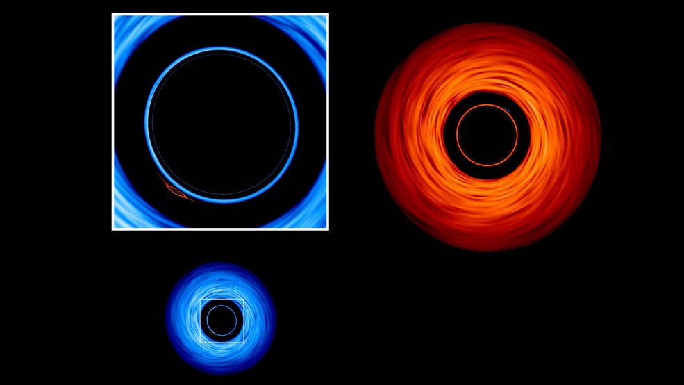 Nieuwe simulatie van de NASA laat zien hoe licht van om elkaar draaiende superzware zwarte gaten verbogen wordt
