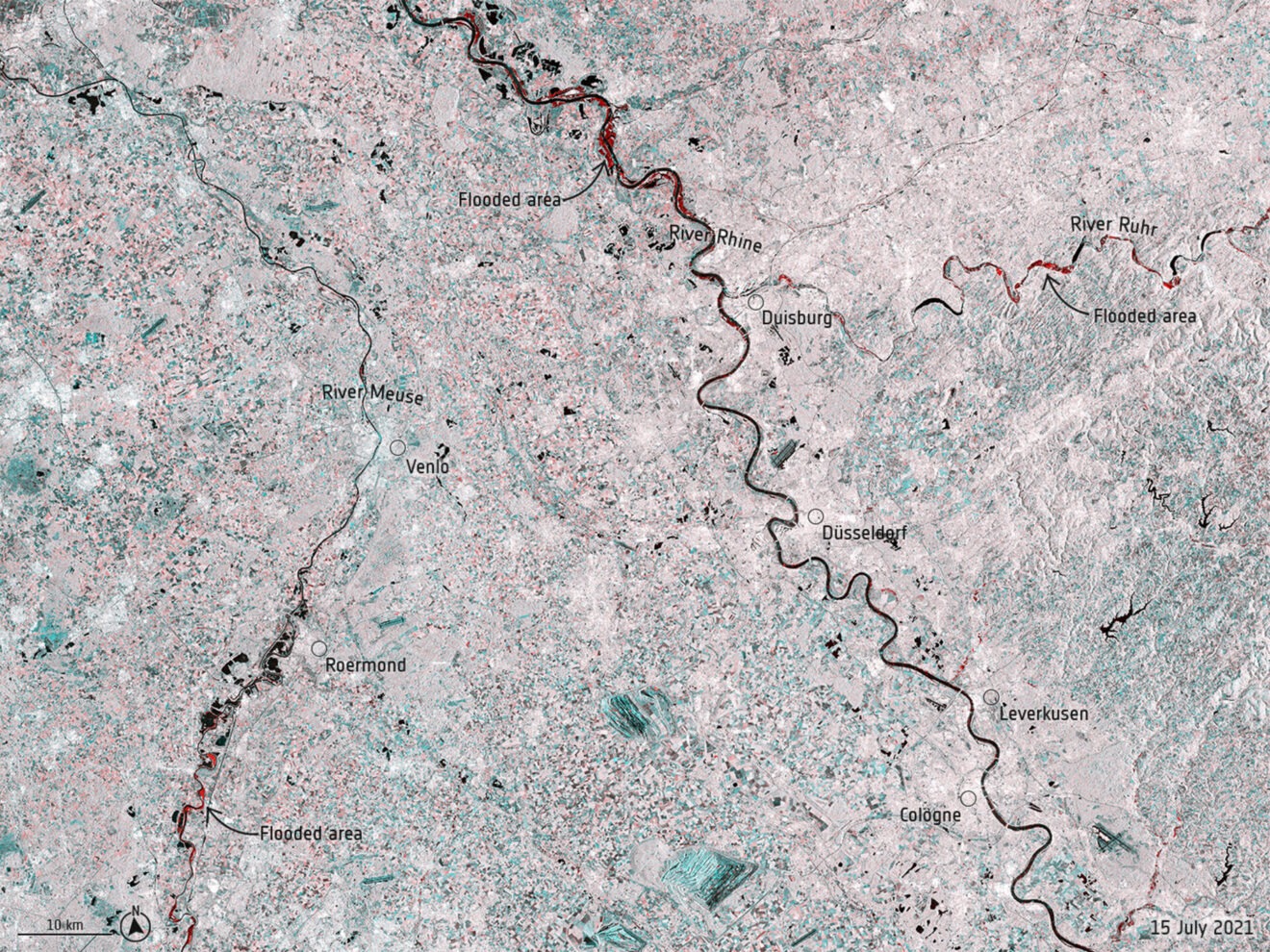 Overstromingen in West-Europa vanuit de ruimte in beeld gebracht