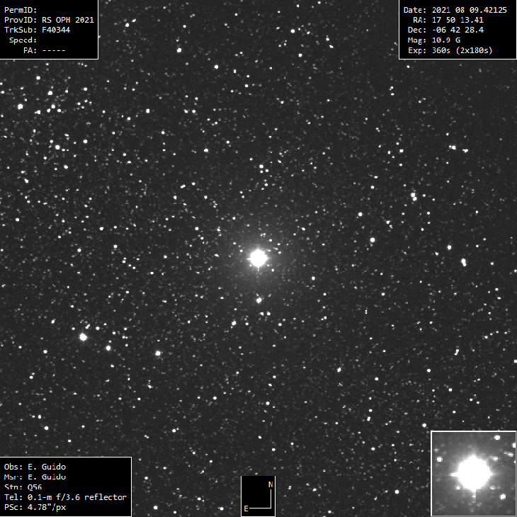 RS Ophiuchi als nova uitgebarsten en nu met het blote oog zichtbaar