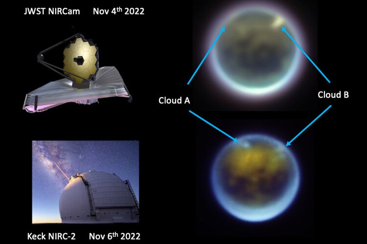 Webb en Keck hebben de wolken van Saturnus' maan Titan gefotografeerd