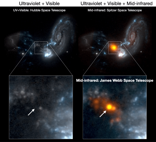 Webb heeft de 'motor' getraceerd van twee heldere samensmeltende sterrenstelsels