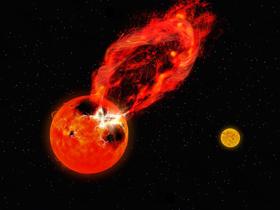 Supervlam van een naburige ster in detail waargenomen