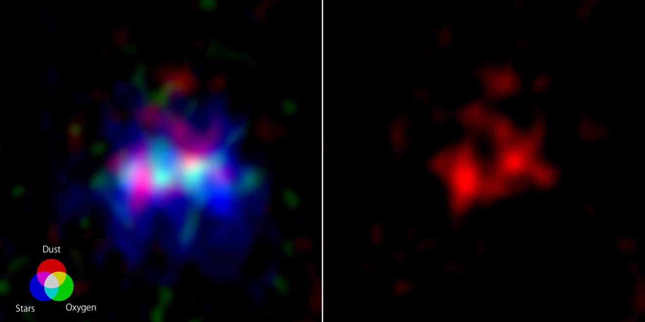 Stellaire wiegen en graven waargenomen door ALMA in het verste sterrenstelsel ooit