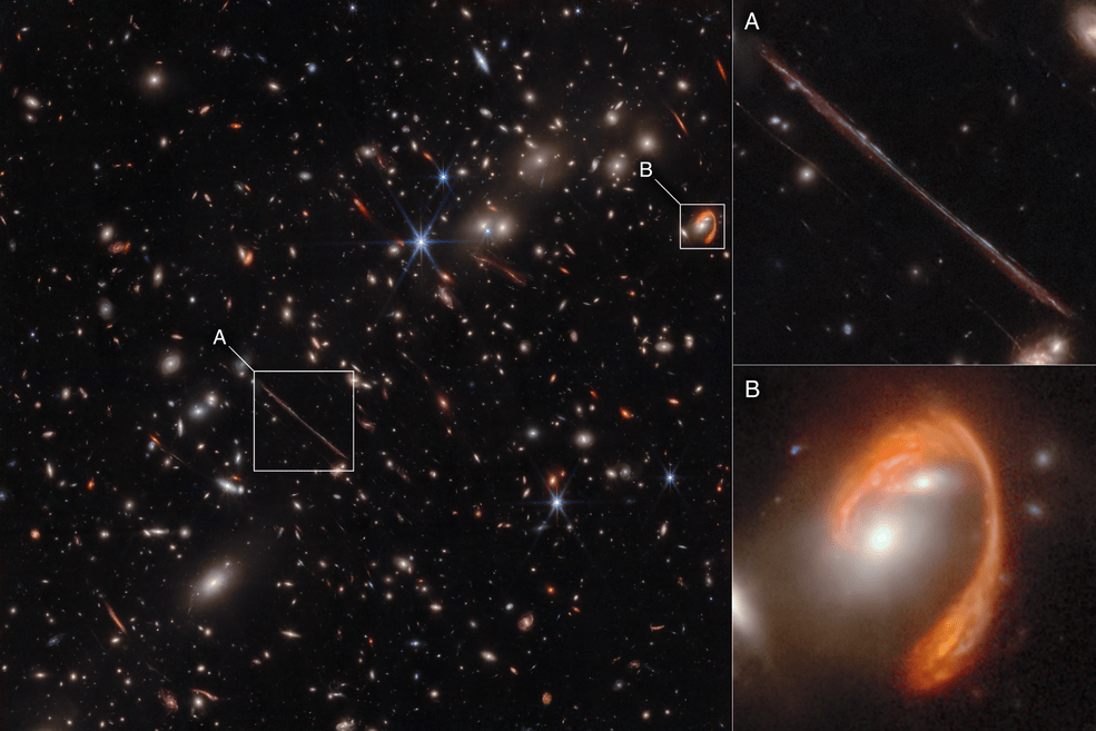 Webb legt de zwaartekrachtlenzen in de cluster van sterrenstelsels El Gordo vast