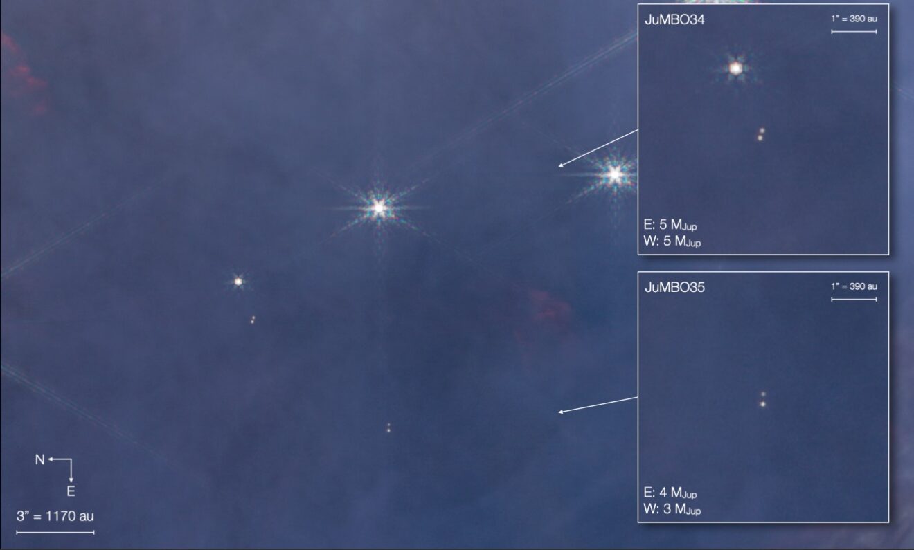 JuMBO's waargenomen door Webb in de Orionnevel