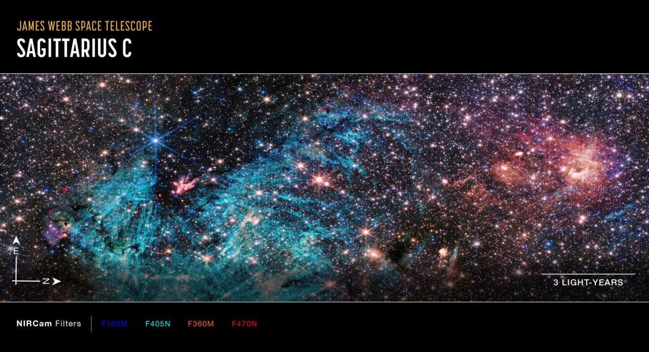 Webb brengt het stervormingsgebied Sagittarius C in het hart van de Melkweg scherp in beeld