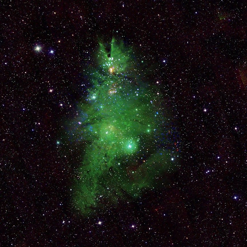 Chandra, WIYN en 2MASS brengen de 'Kerstboomcluster' prachtig in beeld