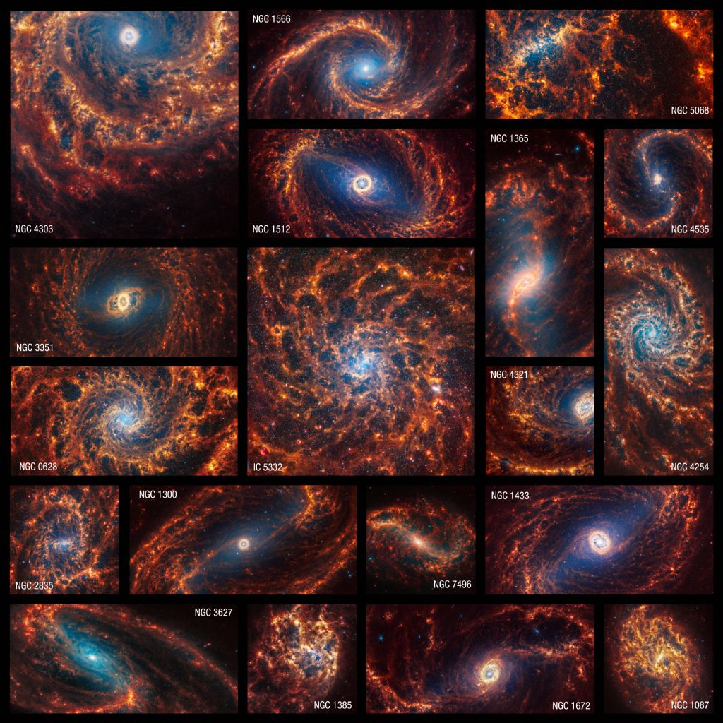 Webb toont ons de duizelingwekkende structuur in 19 nabijgelegen spiraalstelsels